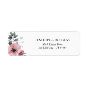 Elegant Pink & Grey Floral Return Address Label