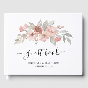 Elegant Pink Grey Floral Watercolor Wedding Guest Book