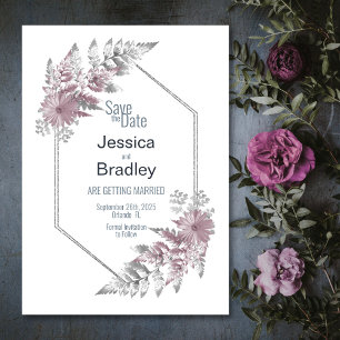 Elegant Pink Grey Geometric Wedding Save The Date
