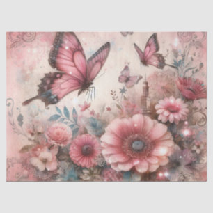 Elegant Pink Grunge Vintage Floral Decoupage Tissue Paper