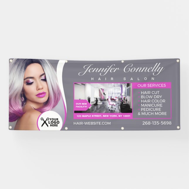 Elegant Pink Hair Salon, Beauty Salon Banner (Horizontal)