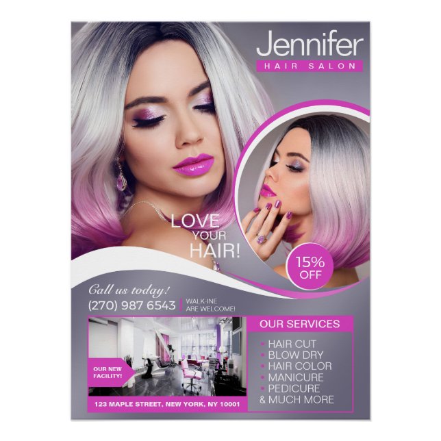 Elegant Pink Hair Salon, Beauty Salon - Glossy Poster (Front)