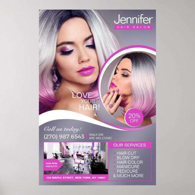 Elegant Pink Hair Salon, Beauty Salon - Poster (Front)
