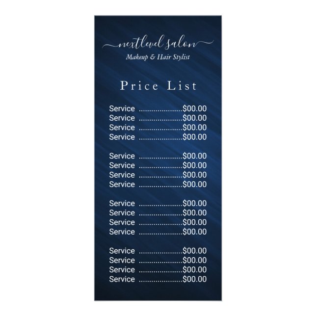 Elegant Pink Hair Salon Price Rack Card (Front)