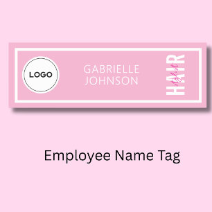 Elegant Pink Hair Stylist Logo Salon Staff Name Tag