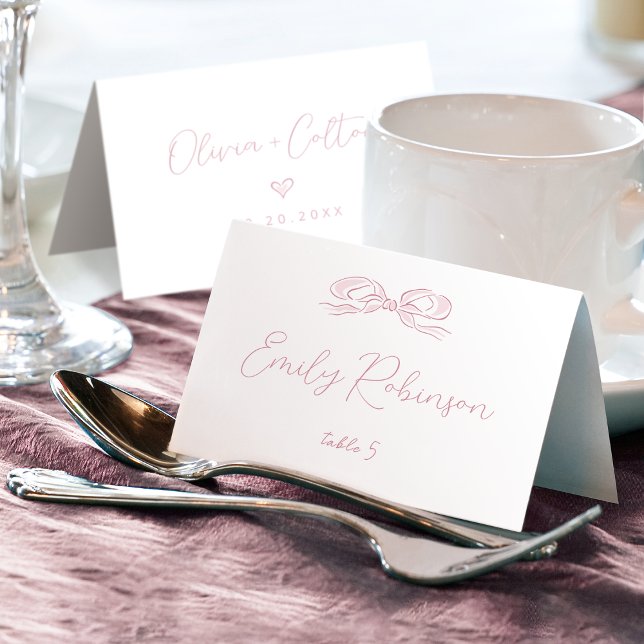Elegant  Pink Hand Drawn Bow Wedding Foldable Table Number (Elegant Pink Hand Drawn Bow Wedding Foldable Table Number)