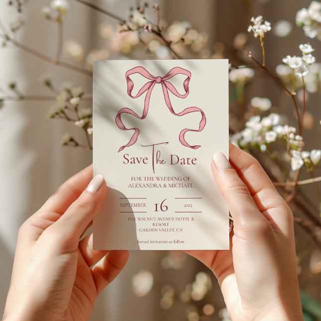 Elegant Pink Hand Drawn Bow Wedding Save The Date (Creator Uploaded)