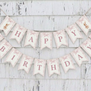 Elegant Pink Happy Birthday Banner Party Decor