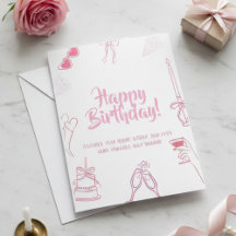 Elegant Pink Happy Birthday Sketch Card