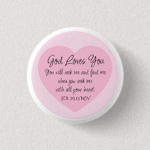Elegant Pink Heart Bible Verse Christian Faith 3 Cm Round Badge
