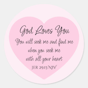 Elegant Pink Heart Bible Verse Christian Faith Classic Round Sticker