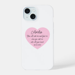 Elegant Pink Heart Bible Verse Christian Faith     iPhone 15 Case