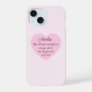 Elegant Pink Heart Bible Verse Christian Faith iPhone 15 Case