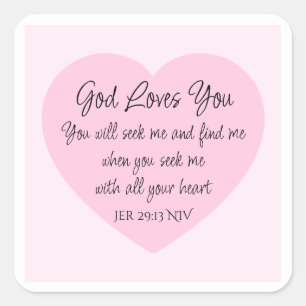 Elegant Pink Heart Bible Verse Christian Faith Square Sticker