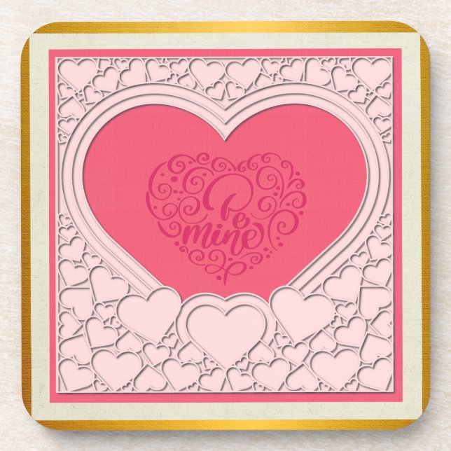 Elegant Pink Heart Happy Valentine's Day Stylish Coaster (Front)