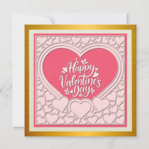 Elegant Pink Heart Happy Valentine's Day Stylish Invitation
