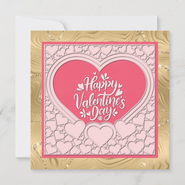 Elegant Pink Heart Happy Valentine's Day Stylish Invitation (Front)
