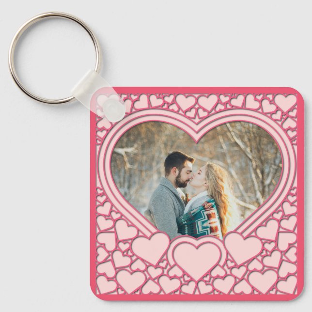 Elegant Pink Heart Happy Valentine's Day Stylish Key Ring (Front)