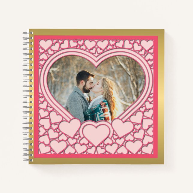 Elegant Pink Heart Happy Valentine's Day Stylish Notebook (Front)