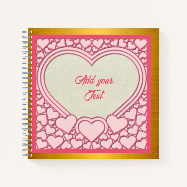 Elegant Pink Heart Happy Valentine's Day Stylish Notebook (Front)