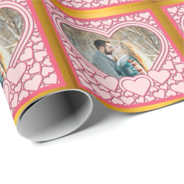 Elegant Pink Heart Happy Valentine's Day Stylish Wrapping Paper (Roll Corner)