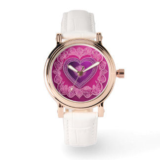 Elegant Pink Heart Lace Mandala Rose Gold AI art Watch