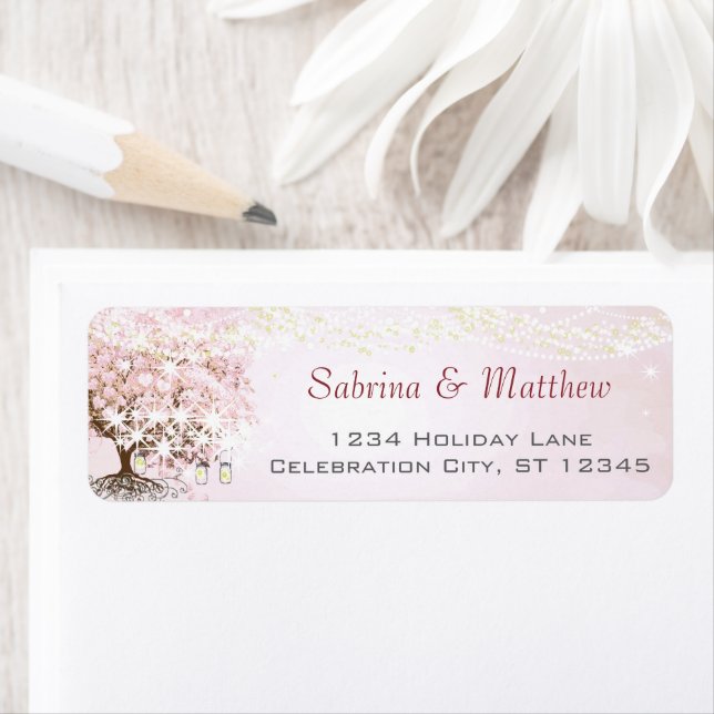 Elegant Pink Heart Leaf Tree Return Address Label (Insitu)