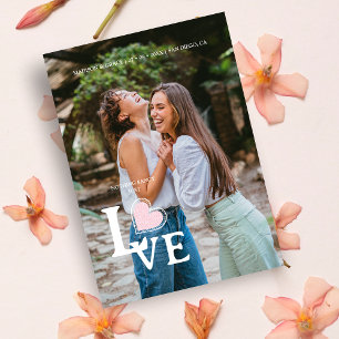 Elegant Pink Heart Photo Fancy Love Wedding Save The Date