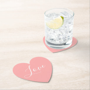 Elegant Pink Heart Script Love Valentines Party Paper Coaster