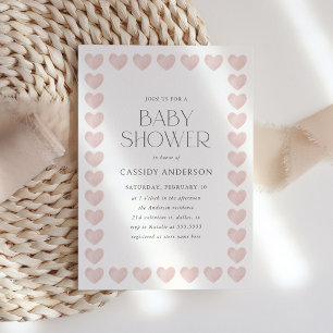 Elegant Pink Heart Valentines Baby Shower Invitation