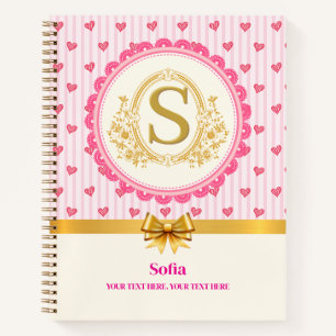 Elegant Pink Hearts and Stripes Recipe Cookbook Notebook