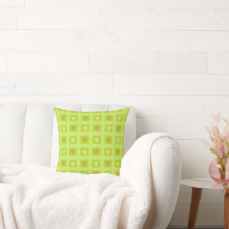 Elegant Pink Hearts Chequered Pattern Throw Pillow