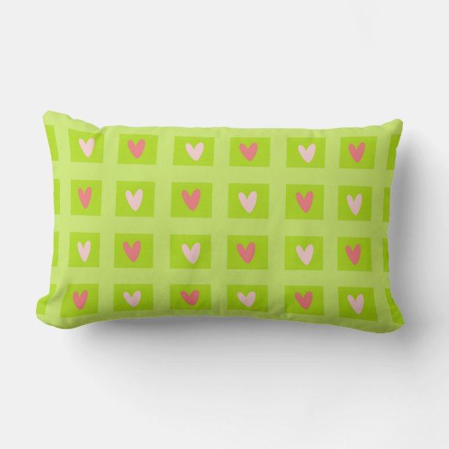 Elegant Pink Hearts Chequered Pattern Throw Pillow (Front)