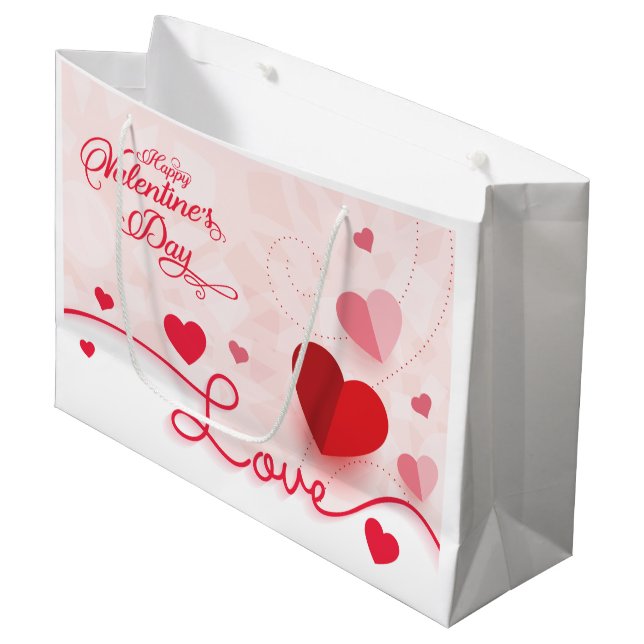 Elegant Pink Hearts Valentine's Day  Large Gift Bag (Front Angled)