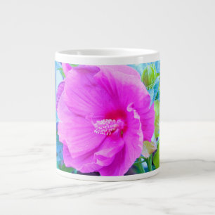 Elegant Pink Hibiscus Flower with Aqua Foliage Large Coffee Mug