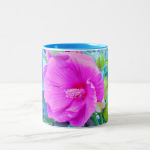 Elegant Pink Hibiscus Flower with Aqua Foliage Two-Tone Coffee Mug