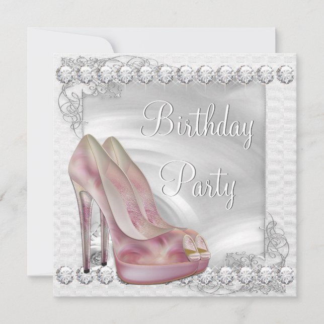 Elegant Pink High Heel Shoe Birthday Party Invitation (Front)