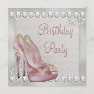Elegant Pink High Heel Shoe Birthday Party Invitation