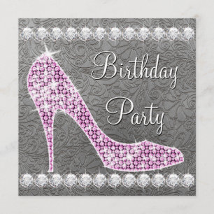 Elegant Pink High Heel Shoe Birthday Party Invitation