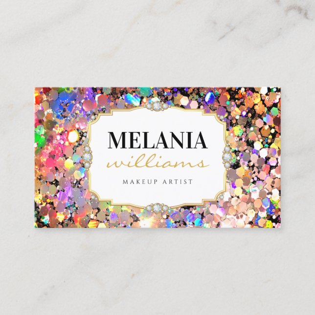 Elegant Pink Holographic Glitter Makeup Artist Business Card (Front)