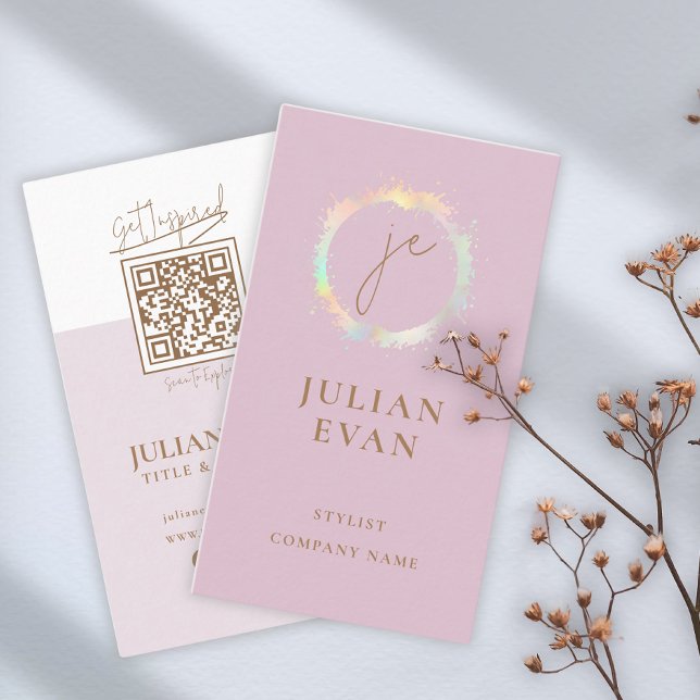 Elegant Pink Holographic Script Beauty Business Card (Creator Uploaded)