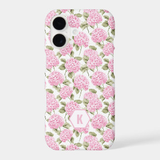 Elegant Pink Hydragea Flowers Pattern Monogram