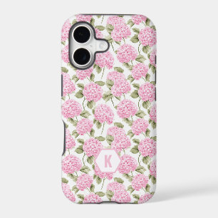 Elegant Pink Hydragea Flowers Pattern Monogram