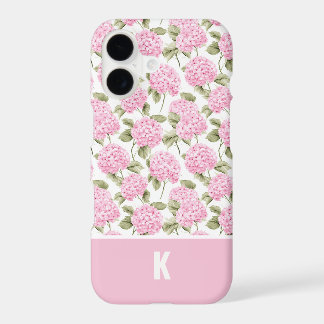 Elegant Pink Hydragea Flowers Pattern Monogram
