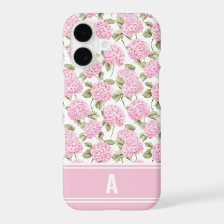 Elegant Pink Hydragea Flowers Pattern Monogram