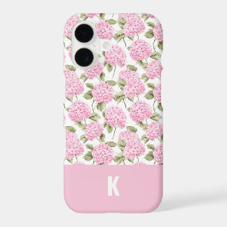 Elegant Pink Hydragea Flowers Pattern Monogram