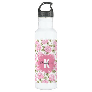 Elegant Pink Hydragea Flowers Pattern Monogram 710 Ml Water Bottle