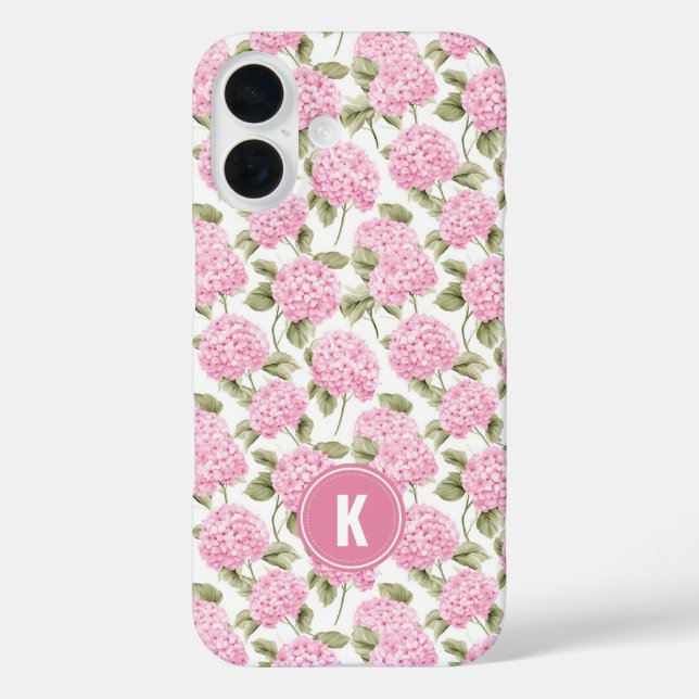 Elegant Pink Hydragea Flowers Pattern Monogram Case-Mate iPhone Case (Back)