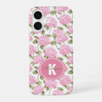 Elegant Pink Hydragea Flowers Pattern Monogram