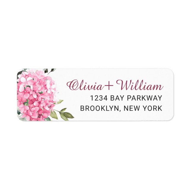 Elegant Pink Hydrangea Eucalyptus Return Address Label (Front)